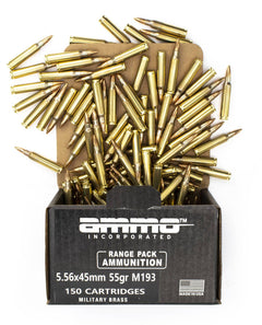 Ammo Inc 5.56x45mm Ammunition  55 Grain M193 Full Metal Jacket Military Brass Range Pack 150 Rounds AI556055FMJ-MS150
