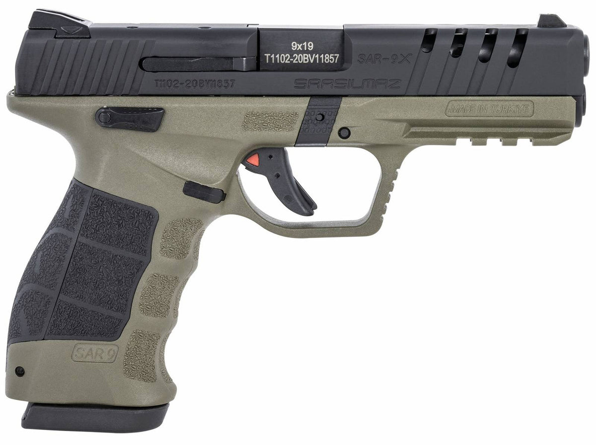 Sar USA SAR9XRDODBL SAR9X 9mm Luger 4.40 17+1, 19+1 (2) OD Green Cerakote Polymer Frame Black Cerakote Steel Slide Black Interchangeable Backstrap Grip