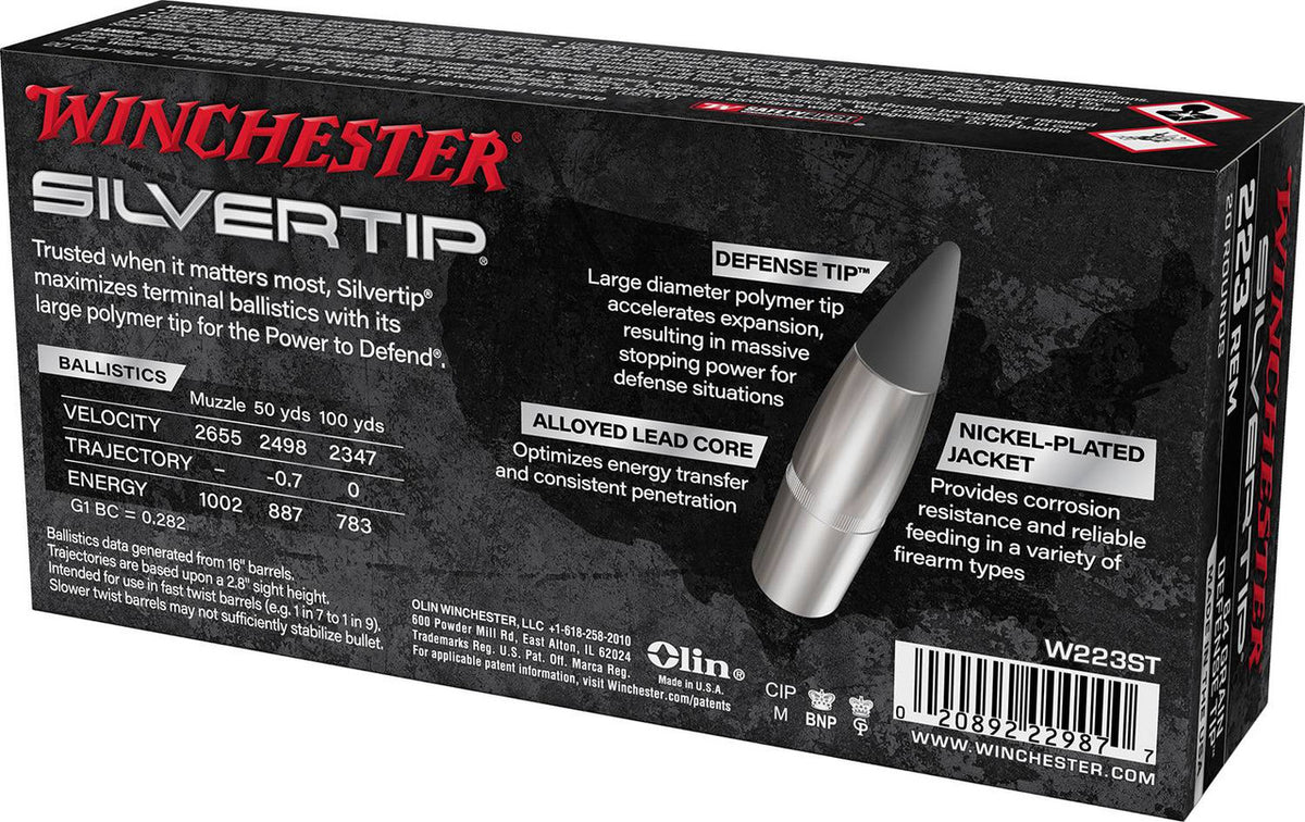 Winchester Ammo W223ST Silvertip 223 Rem 64 gr Defense Tip 20 Bx/10 Cs