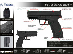 SDS Imports PX-9 Gen 3 9mm Luger 4.11 20+1,18+1 Black Cerakote Steel Slide with RMR Optic Cut Black Polymer Frame/Interchangeable Backstrap Grip Fiber Optic Sights Right Hand Includes Case