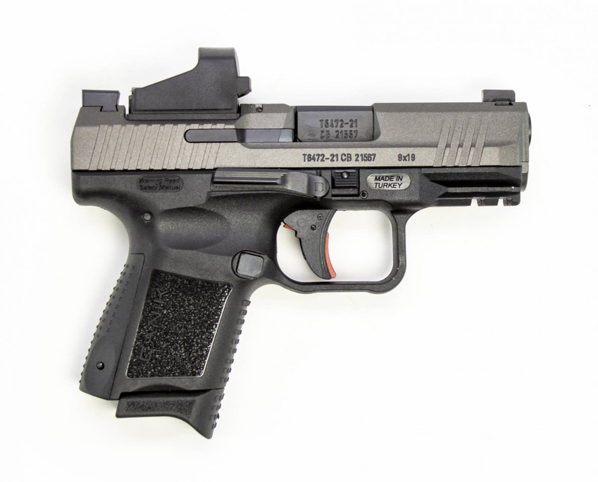 Canik TP9 Elite 9mm Luger 3.60 12+1 Black Tungsten Gray Cerakote Steel Slide Black Interchangeable Backstrap Grip with Shield SMS2 Optic