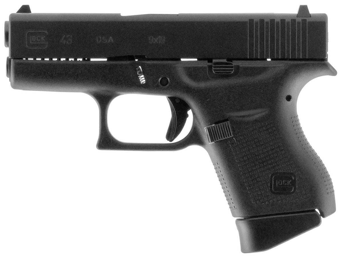 Glock UI4350201 G43 Sub-Compact 9mm Luger 3.41 6+1 Black Steel Slide Black Polymer w/Aggressive Texture Grip Fixed Sights