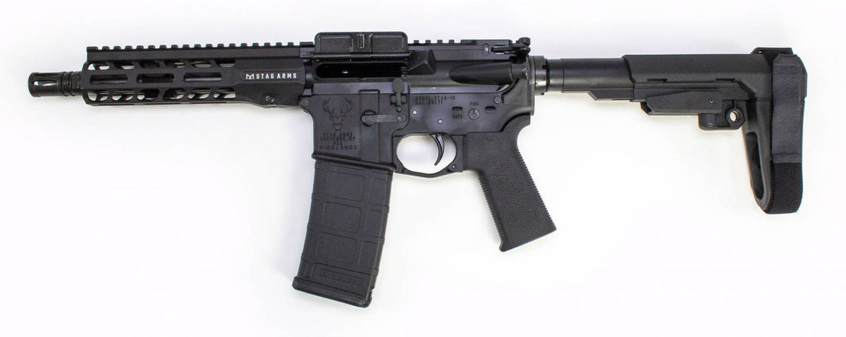 Stag Arms 15012211 Stag 15  300 Blackout 8 Pistol 30+1 Black Hard Coat Anodized Black Nitride SBA3 Pistol Stabilizing Brace Stock Black Magpul MOE SL Grip Left Hand
