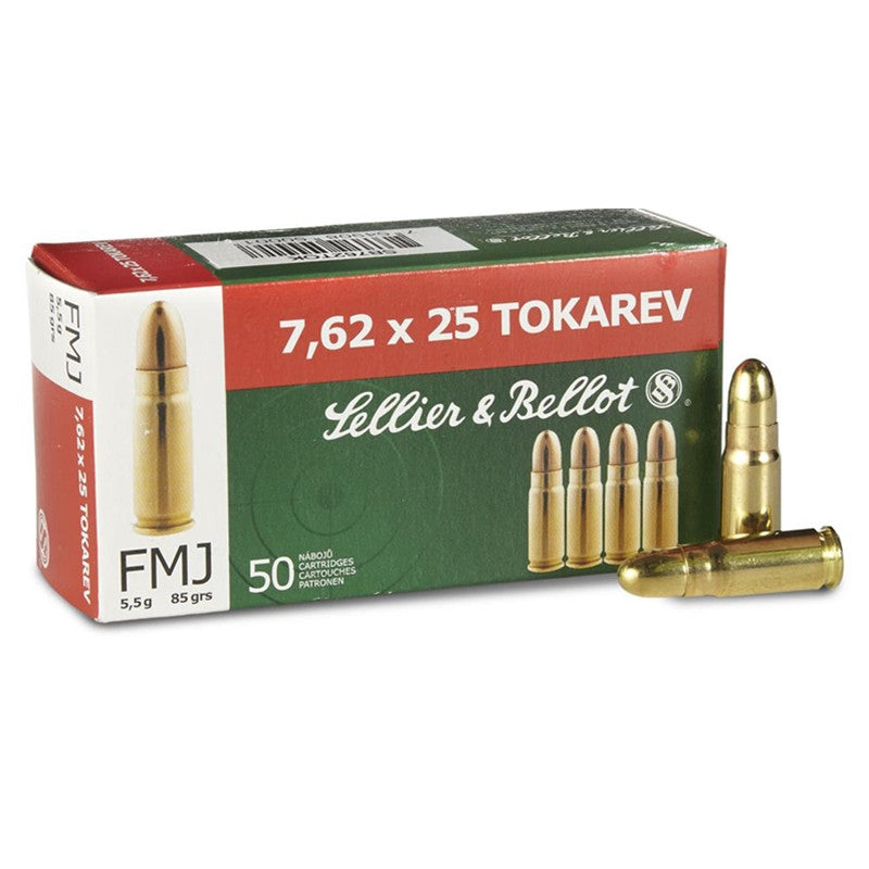 Sellier & Bellot SB762TOK Handgun  7.62x25mm Tokarev 85 gr Full Metal Jacket (FMJ) 50 Bx/ 30 Cs
