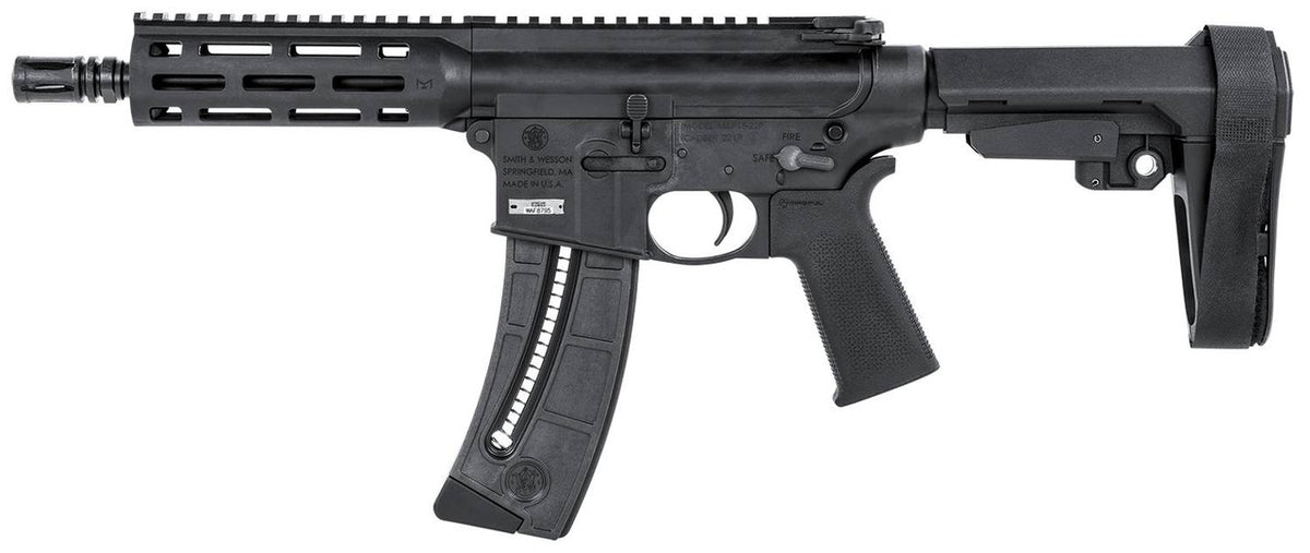 Smith & Wesson 13321 M&P15-22 Pistol 22 LR 25+1 8 Black Rec/Barrel Black SB Tactical SBA3 Adjustable Arm Brace Stock Black Polymer Grip Right Hand
