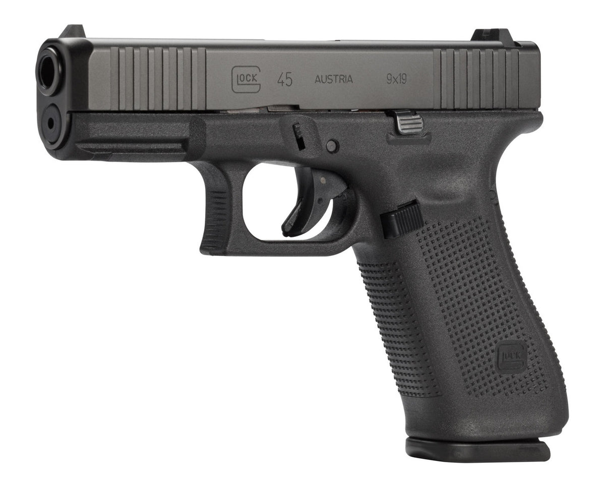 Glock PA455S203 G45 Compact Crossover 9mm Luger 4.02 17+1 Black nDLC Steel w/Front Serrations Slide Black Rough Texture Interchangeable Backstraps Grip Fixed Sights