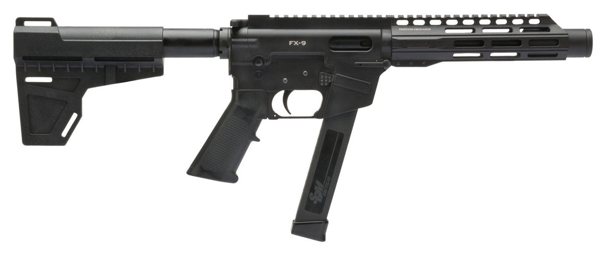 Freedom Ordnance FX9P8 FX-9  9mm Luger 8.25 33+1 Black Hard Coat Anodized Black Polymer Grip KAK Shockwave Pistol Brace