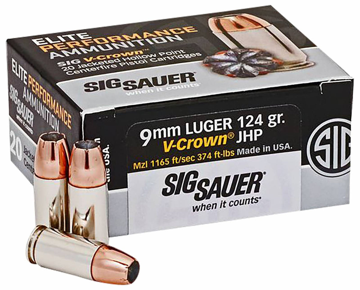 Sig Sauer E9MMA220 Elite V-Crown  9mm Luger 124 gr Jacketed Hollow Point (JHP) 20 Bx/ 10 Cs