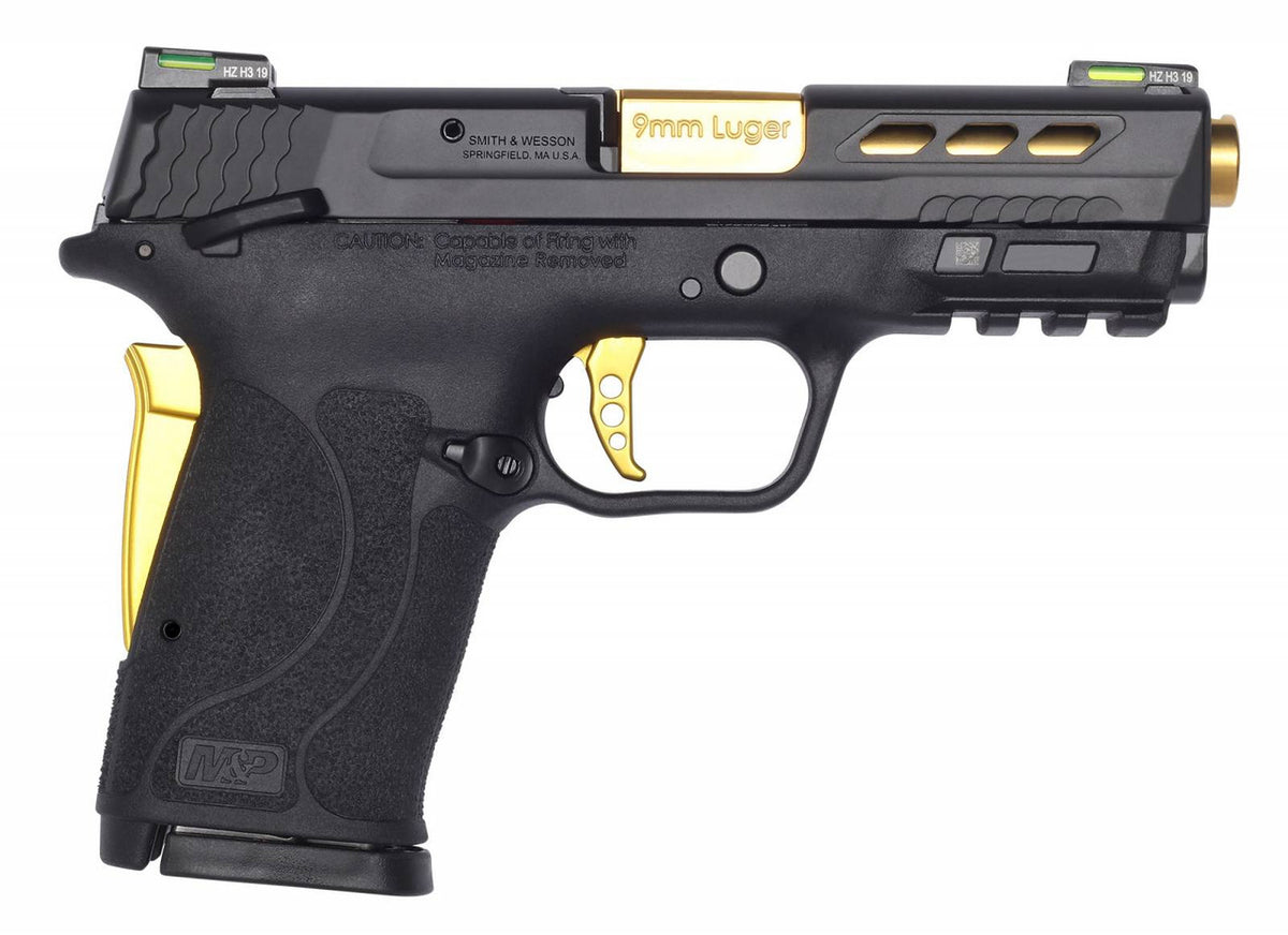 Smith & Wesson 13227 M&P Shield EZ Performance Center 9mm Luger 3.83 8+1 Matte Black Black Polymer Grip Manual Thumb Safety Gold Titanium Coated Ported Barrel