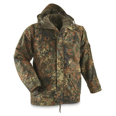 MIL-TEC® FLECKTARN CAMO TRILAM. WET WEATHER JACKET W/ FLEECE LINER - NEW - MEDIUM