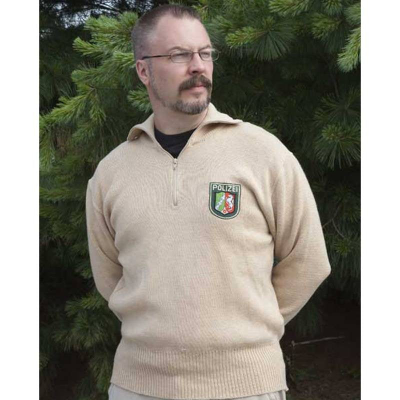German Khaki Police Turtle Neck Sweater with Zipper - Medium - Used