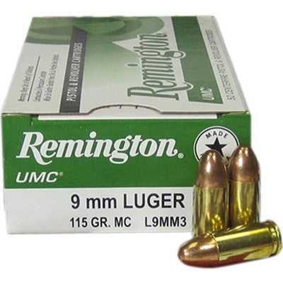 Remington Ammunition L9MM3 UMC  9mm Luger 115 gr Full Metal Jacket (FMJ) 50 Bx/ 10 Cs