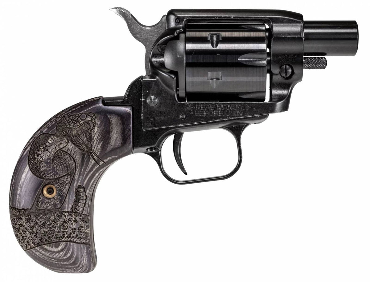 Heritage Mfg BK22B1BHWBRN2 Barkeep Boot 22 LR 6rd 1.68 Overall Black Steel with Custom Wood Burnt Snake Grips