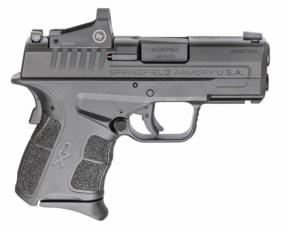 Springfield Armory XDSG93345BCT XD-S Mod.2 OSP 45 ACP 3.30 5+1, 6+1 Railed Black Frame Black Melonite Steel with Optic Cut Slide Enhanced Textured Black Polymer Grip Includes 2 Mags & Crimson Trace Red Dot