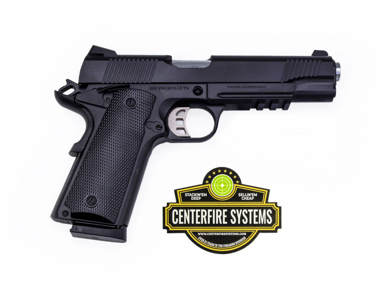 SDS Imports 1911 45 ACP Duty with Rail 5 8+1 Black Cerakote Black Cerakote Steel Slide Black Polymer Grip