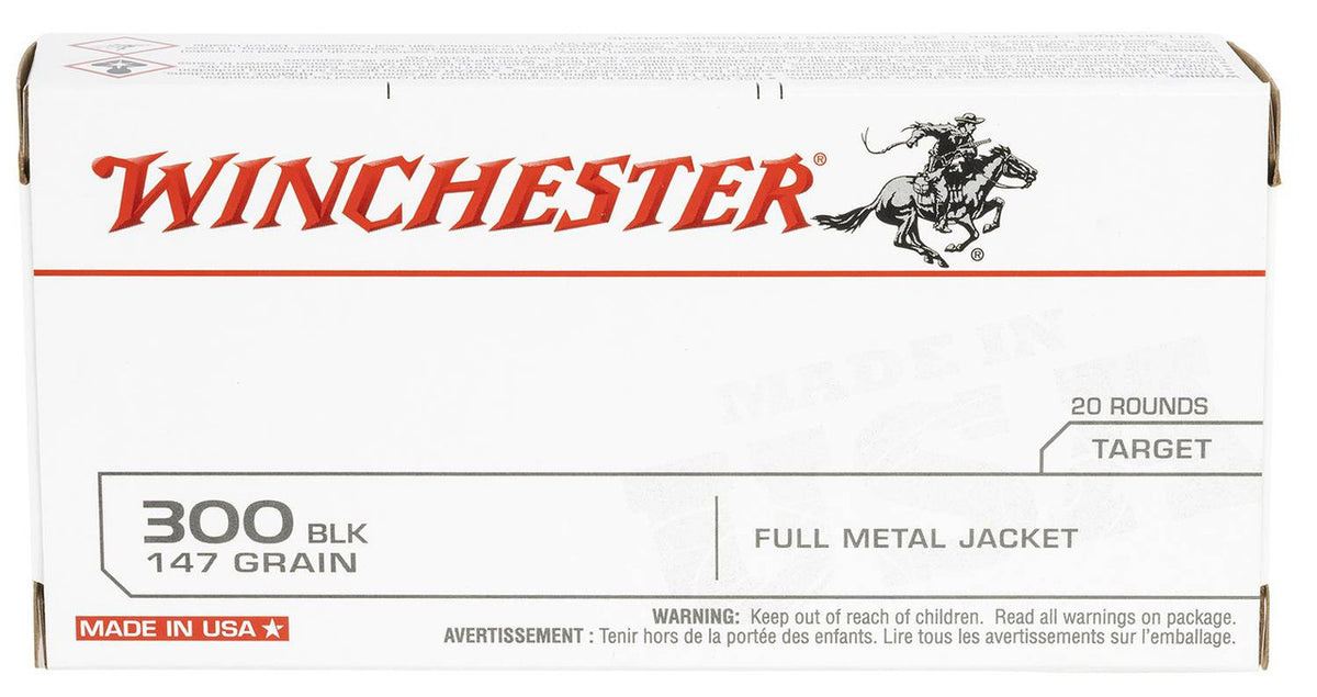 Winchester Ammo USA300B147 USA Target 300 Blackout 147 gr Full Metal Jacket Open Tip (FMJOT) 20 Bx/ 10 Cs
