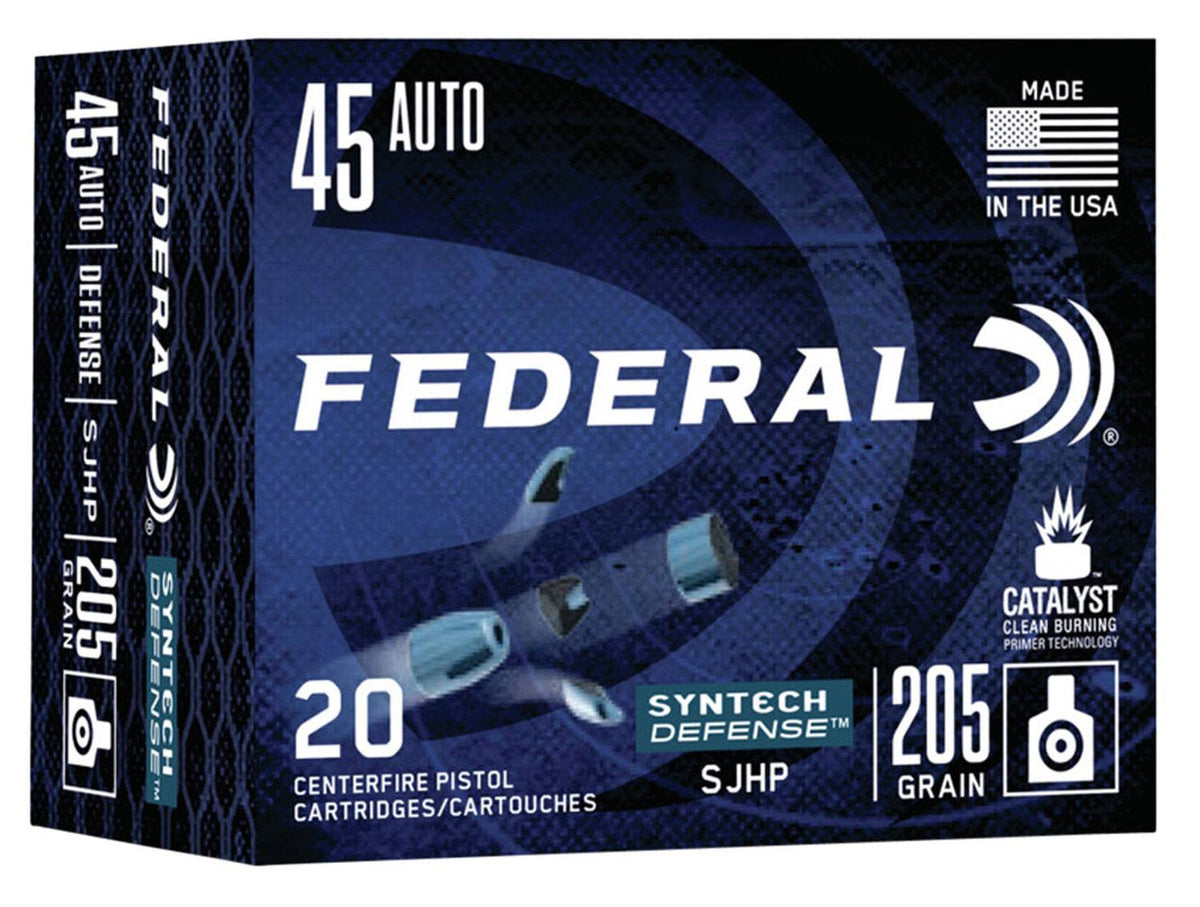 Federal S45SJT1 Syntech Defense 45 ACP 205 gr Segmented Jacketed Hollow Point (SJHP) 20 Bx/ 10 Cs