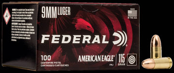 Federal American Eagle 9mm Luger 115 gr Full Metal Jacket (FMJ) 500rds in 100rd Boxes