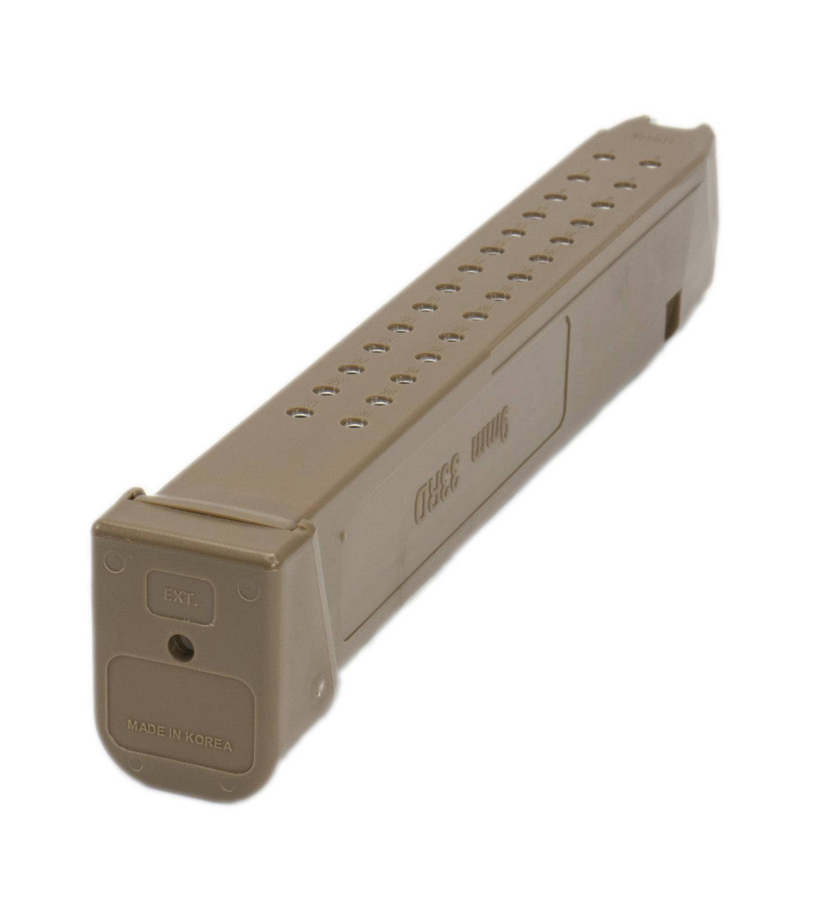 Glock Compatible 9mm 33rd FLAT DARK EARTH (FDE) Reinforced Steel Lined Polymer Magazine