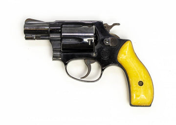 S&W REVOLVER 37 38 SPECIAL 2 BARREL FIXED SIGHTS ROUND BUTT - BLUE W/ PEARL GRIPS