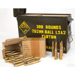 Malaysian 7.62x51 (.308 Winchester) 146 Grain FMJ Ball L2A2 300rds Per Metal Ammo Can
