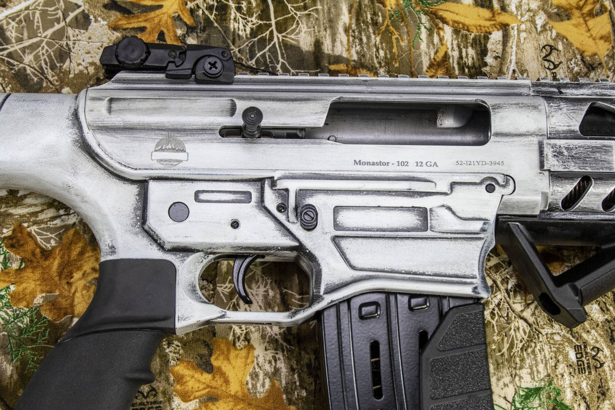 Monastor 102, 12ga Battle Worn White Semi Auto Shotgun 12ga