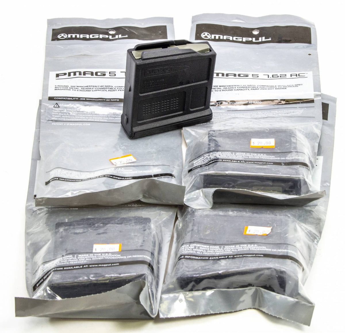4 NEW MAGPUL PMAG5 7.62AC, 5RD .308 WIN/7.62 NATO