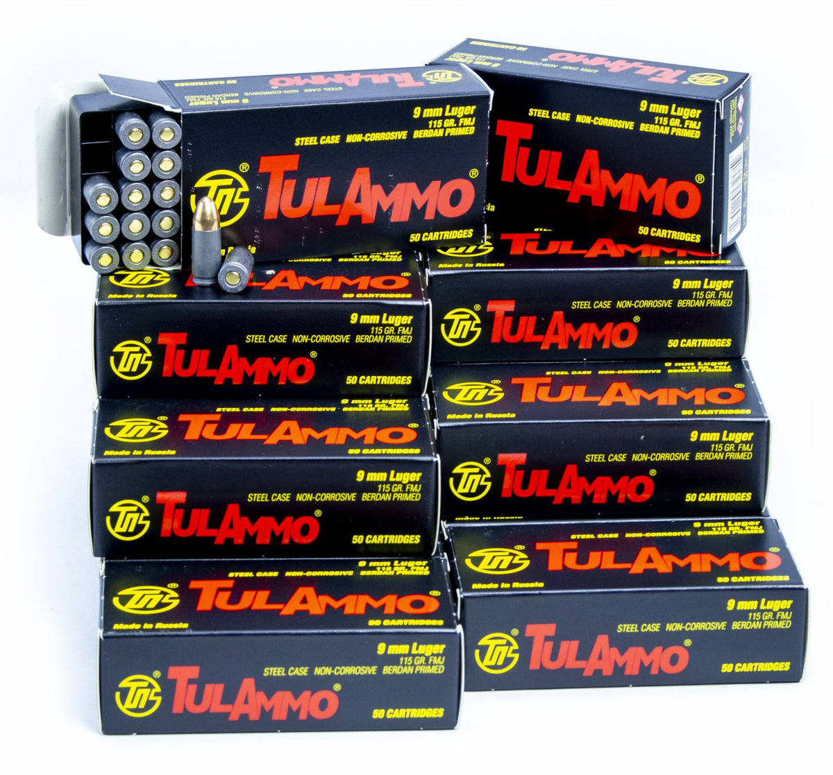 TulAmmo 9mm 115gr FMJ Russian 1000rd Case