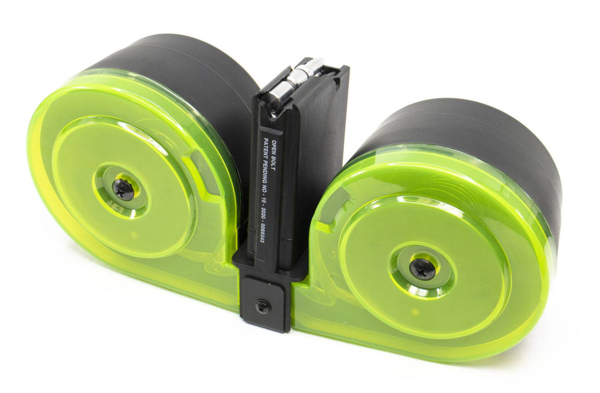 RWB AR-15  100rd Dual Drum Magazine .223 w/Reinforced Feed Lips - Black/Neon Green