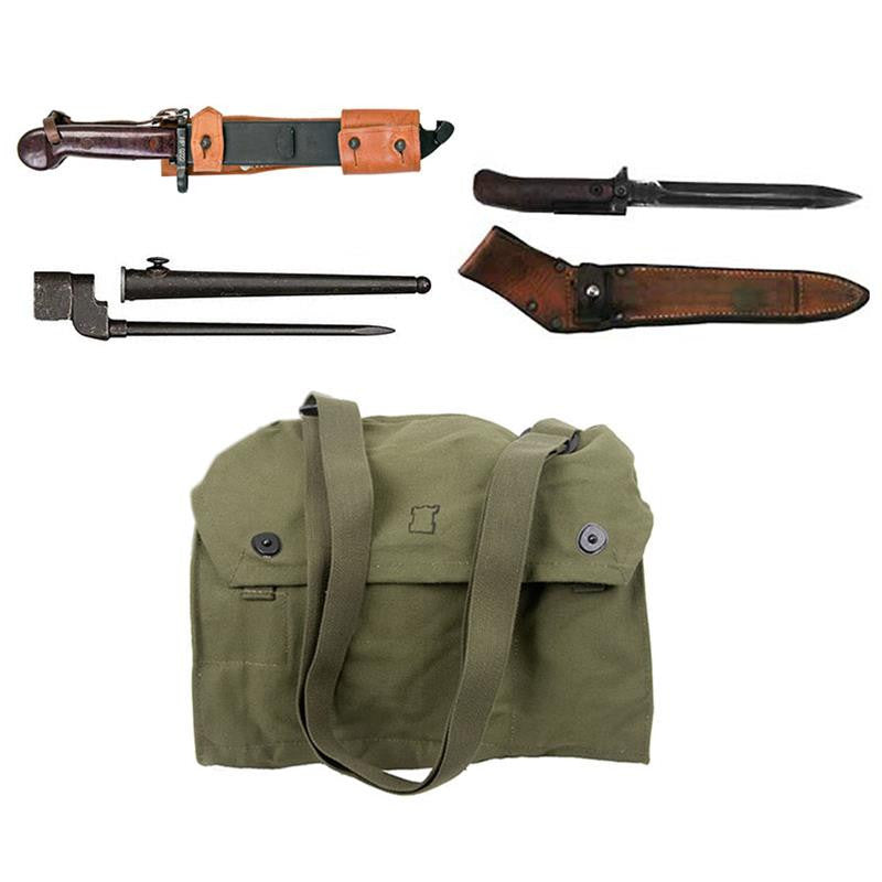 Package Deal: Set of (3) Military Bayonets and Shoulder Bag