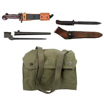 Package Deal: Set of (3) Military Bayonets and Shoulder Bag