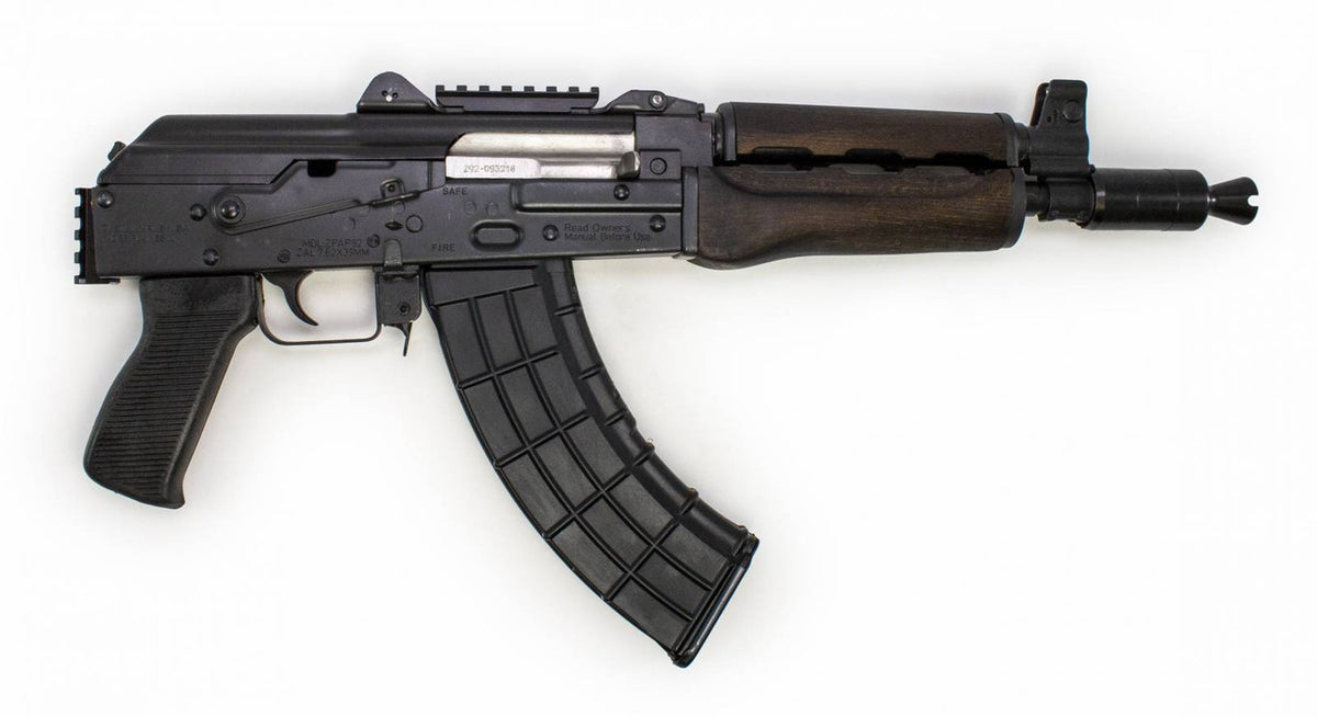 Zastava AK47 Pistol ZPAP92 7.62x39 with Top and Rear Rail, Wooden Handguard and 30rd Magazine