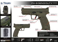 SDS Imports PX-9 Gen 3 9mm Luger 4.11 20+1,18+1 OD Green Cerakote Steel Slide with RMR Optic Cut OD Green Polymer Frame/Interchangeable Backstrap Grip Fiber Optic Sights Right Hand Includes Case & Holster