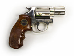 S&W Revolver Model 36 .38Spl 2 BBL Fixed Sights Round Butt Nickel w/ Roger Grips