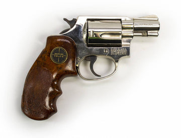 S&W Revolver Model 36 .38Spl 2 BBL Fixed Sights Round Butt Nickel w/ Roger Grips