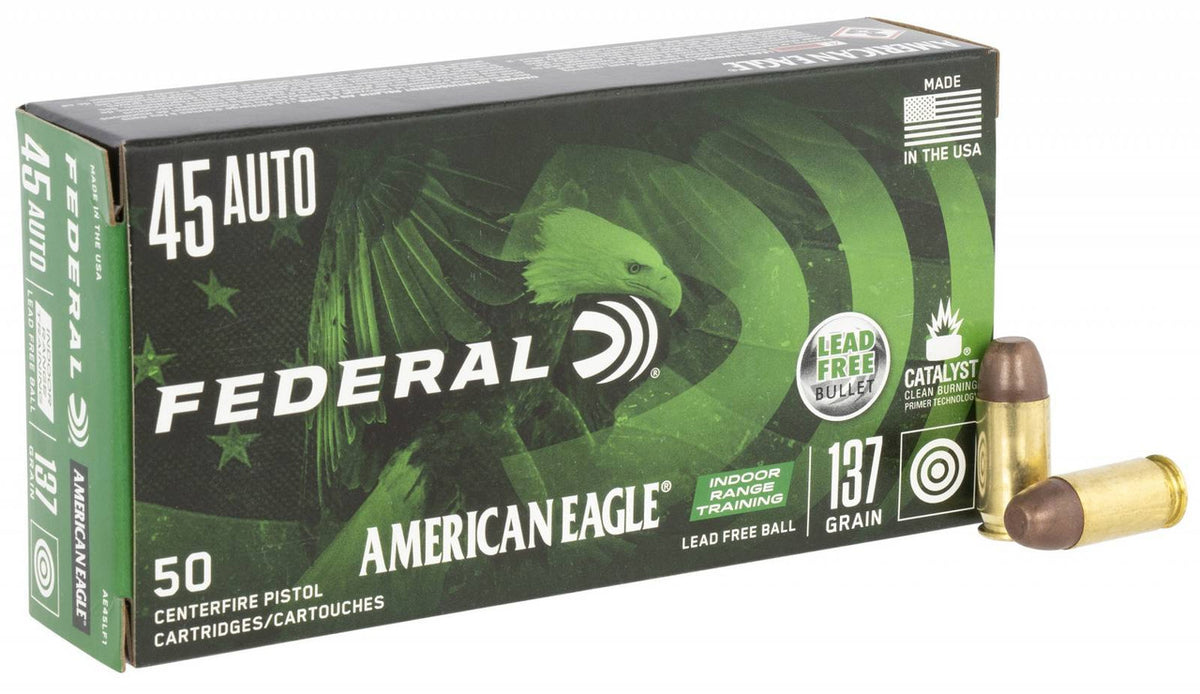 Federal AE45LF1 American Eagle Indoor Range Training (IRT) 45 ACP 137 gr Lead Free Ball 50 Bx/10 Cs