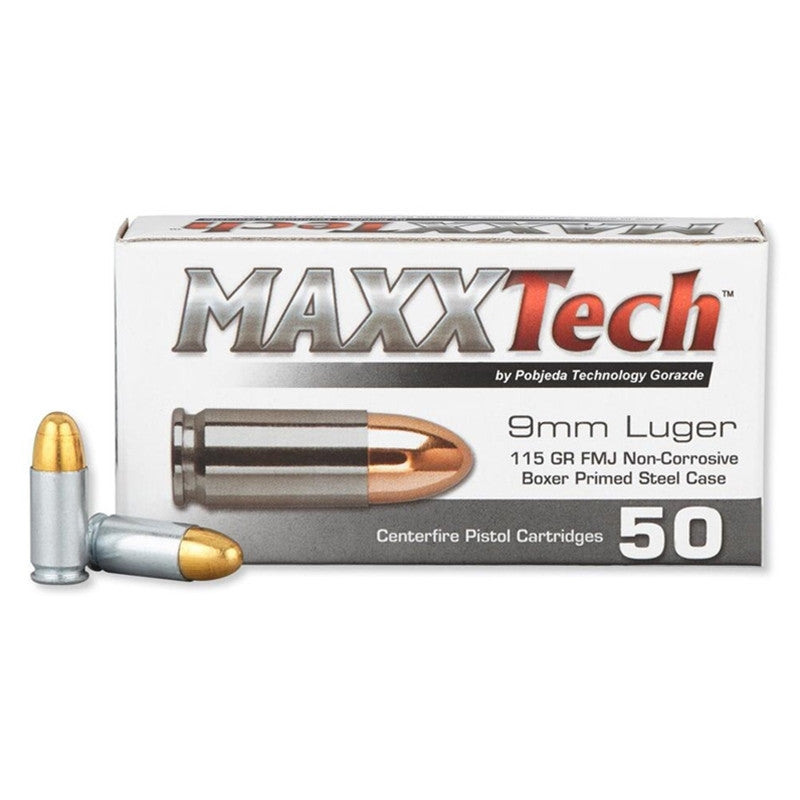 Maxx Tech 9MM 1000 Rd  115GR FMJ Steel Case-California Only