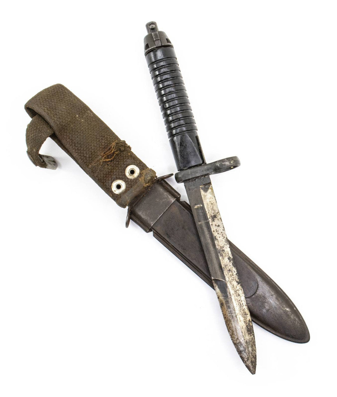 G3 Bayonet and Scabbard - 12 Groove Early Straight Handle - Fair - Cracked, Chipped, etc.