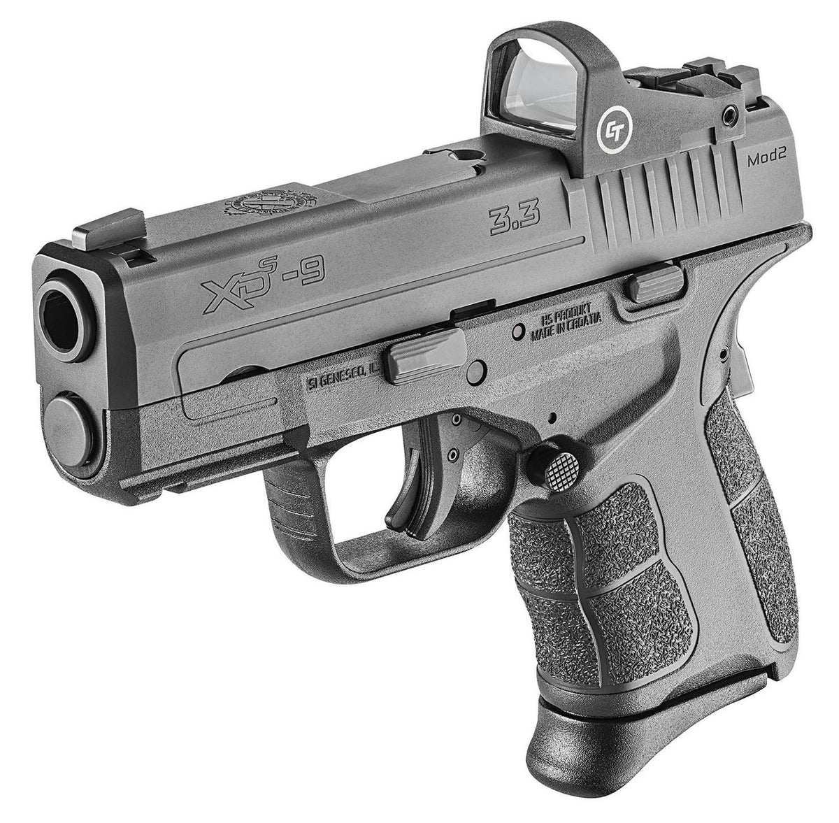 Springfield Armory XDSG9339BCT XD-S Mod.2 OSP 9mm Luger 3.30 9+1, 7+1 Railed Black Frame Black Melonite Steel with Optic Cut Slide Enhanced Textured Black Polymer Grip Includes Crimson Trace CTS-1500 Red Dot