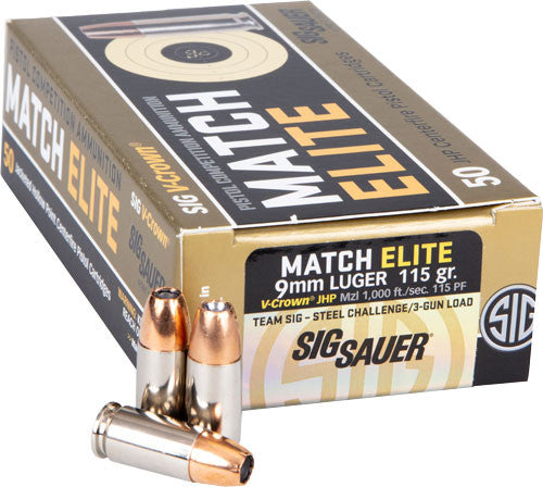 Sig Sauer E9MMA1COMP50 Match Elite V-Crown  9mm Luger 115 gr Jacketed Hollow Point (JHP) 50 Bx/ 10 Cs