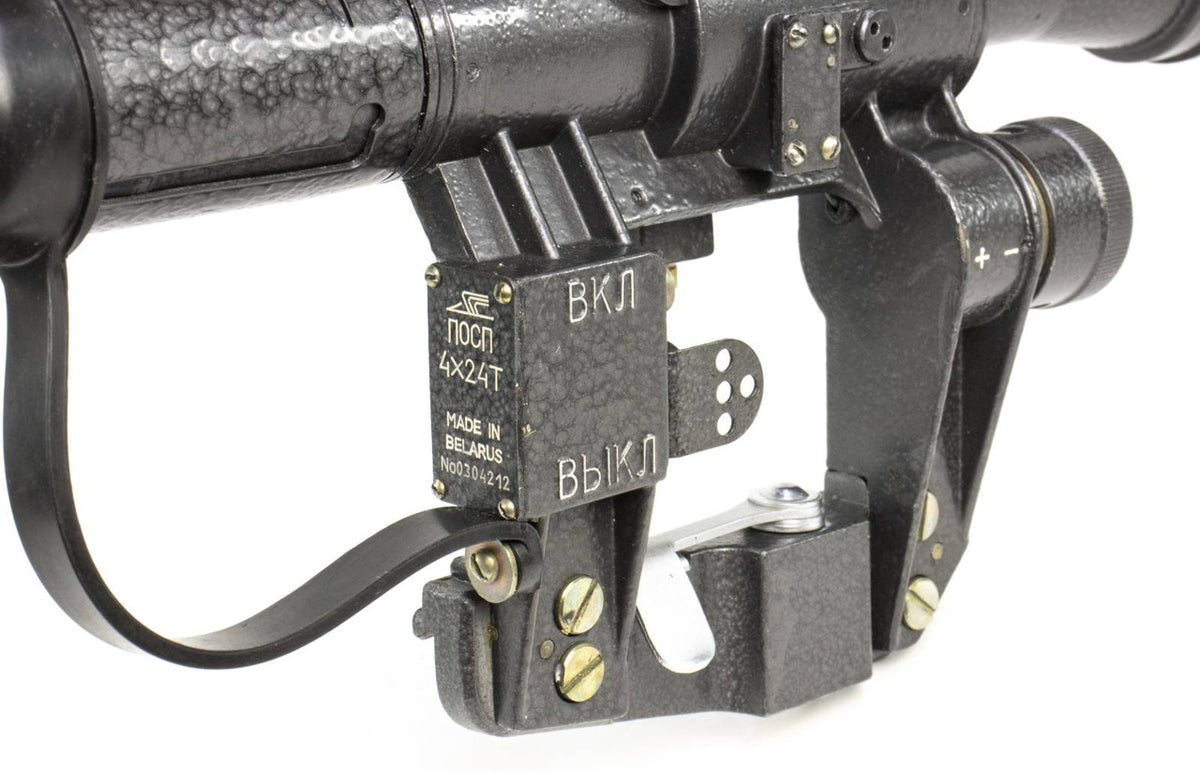 SVD Dragunov Scope 4x24 POSP - 400m Range Finding Reticule Calibrated For 1.7m Height- Red Illuminated Reticle