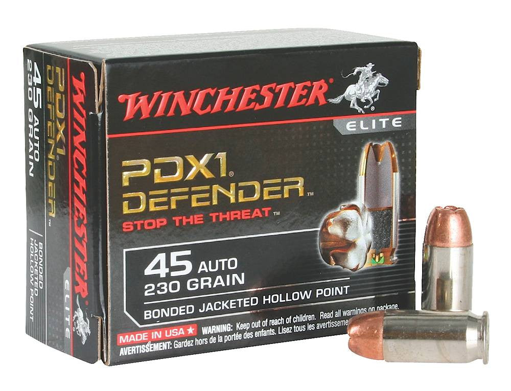 Winchester Ammo S45PDB Defender  45 ACP 230 gr Bonded Jacket Hollow Point 20 Bx/ 10 Cs