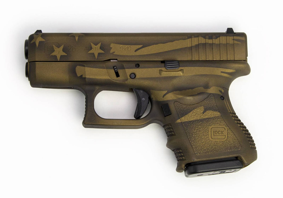 Glock G26 Gen3 Subcompact 9MM Luger Black/Coyote Battle Worn Flag Cerakote