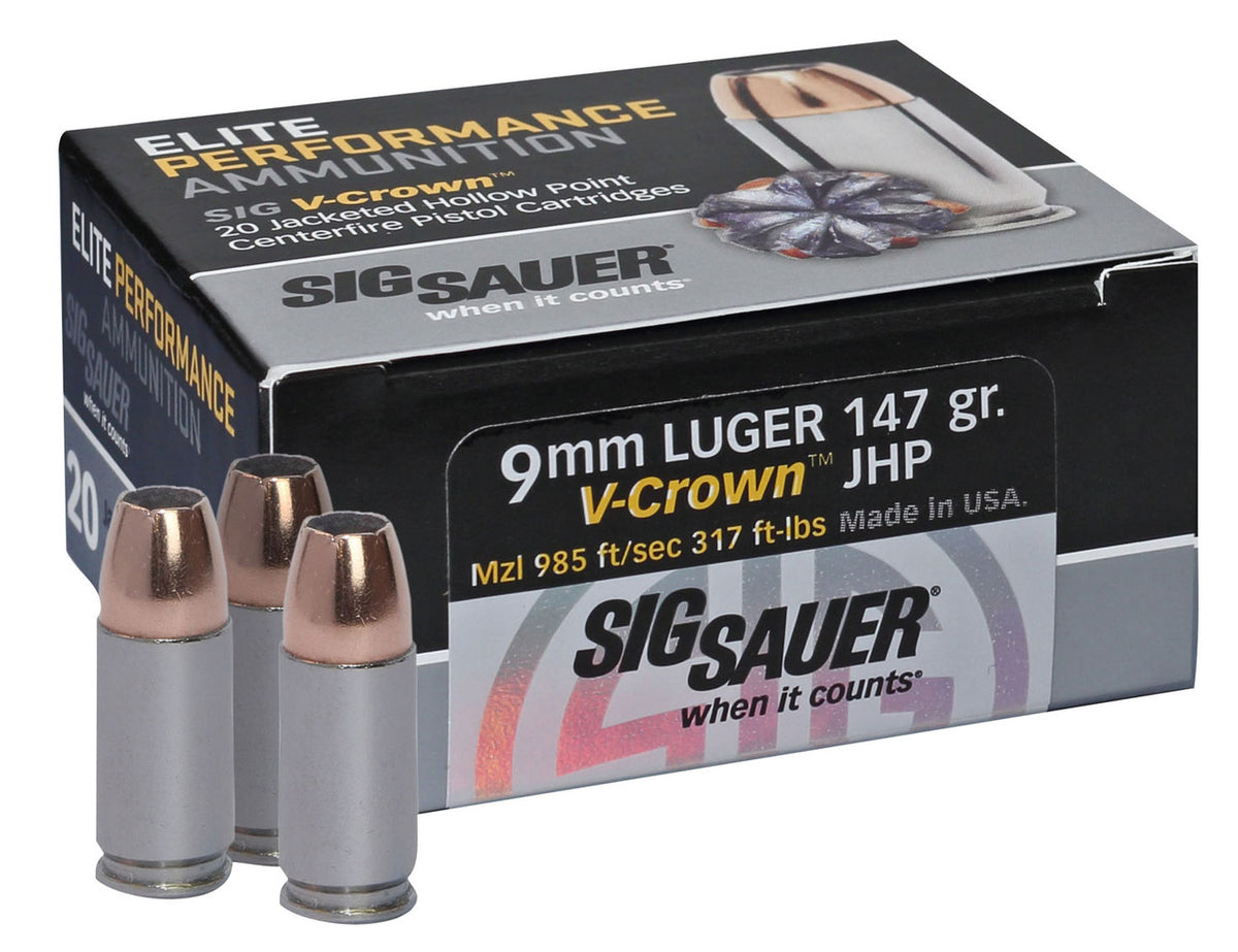 Sig Sauer E9MMA320 Elite V-Crown  9mm Luger 147 gr Jacketed Hollow Point (JHP) 20 Bx/ 10 Cs