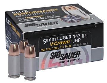 Sig Sauer E9MMA320 Elite V-Crown  9mm Luger 147 gr Jacketed Hollow Point (JHP) 20 Bx/ 10 Cs