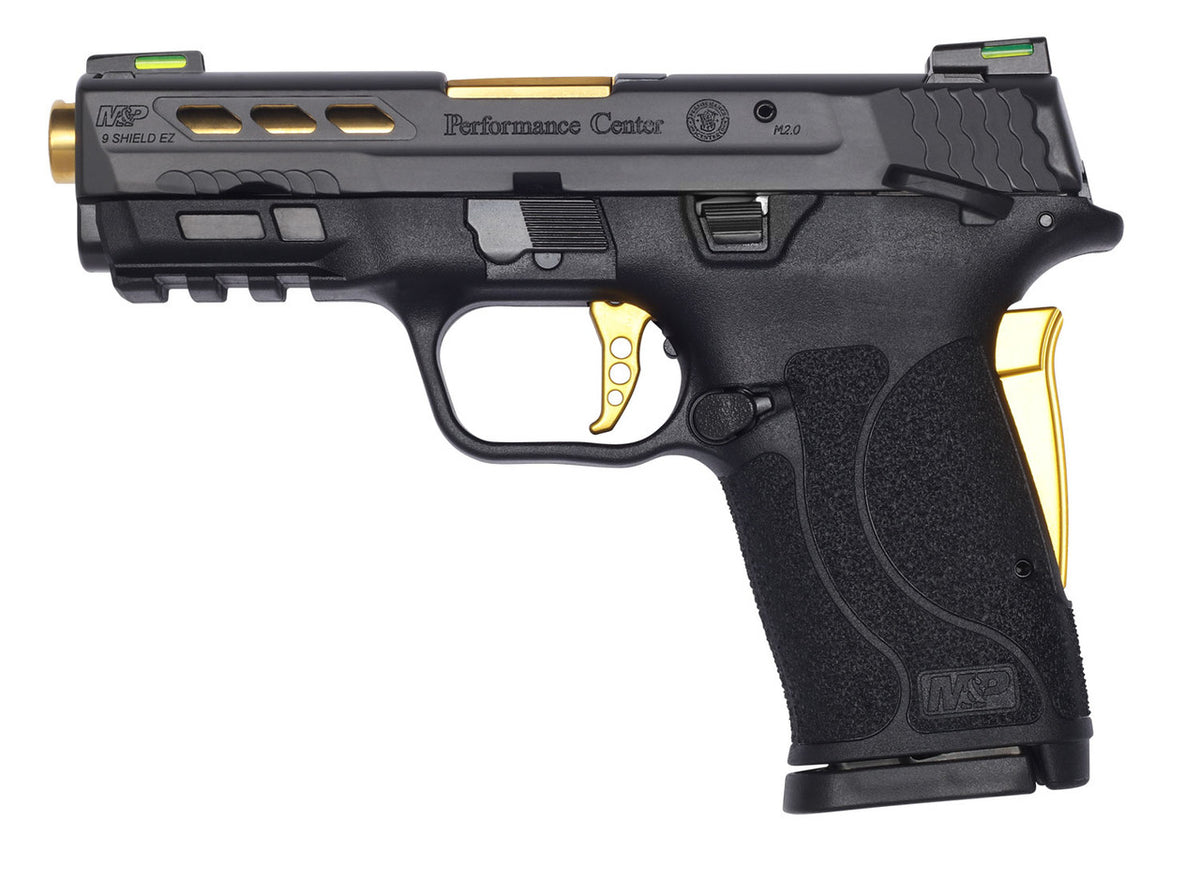Smith & Wesson 13227 M&P Shield EZ Performance Center 9mm Luger 3.83 8+1 Matte Black Black Polymer Grip Manual Thumb Safety Gold Titanium Coated Ported Barrel