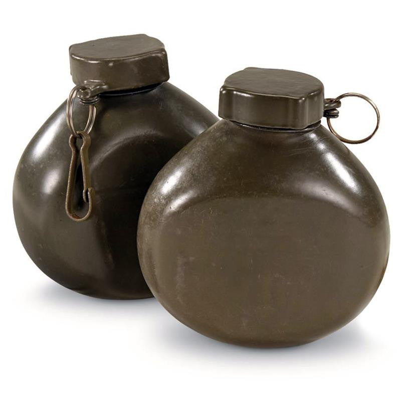 Hungarian Military OD Green Aluminum Canteen - Used - 2PK