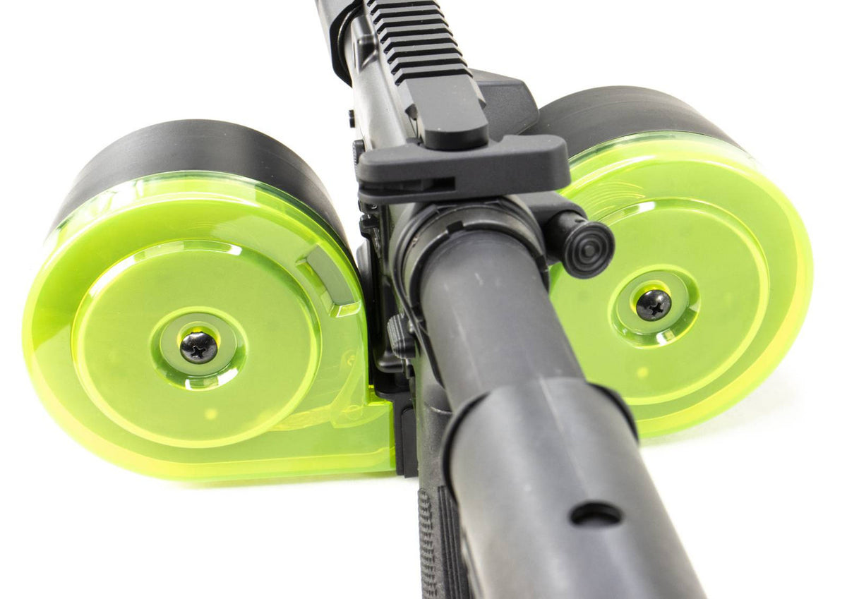 RWB AR-15  100rd Dual Drum Magazine .223 w/Reinforced Feed Lips - Black/Neon Green
