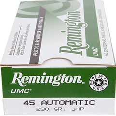 Remington Ammunition L45AP7 UMC  45 ACP 230 gr Jacketed Hollow Point (JHP) 50 Bx/ 10 Cs