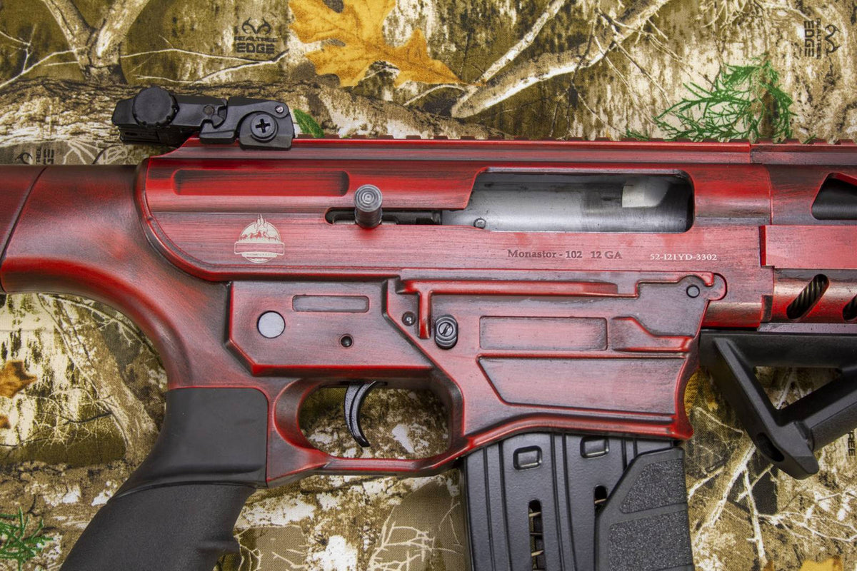Monastor 102, 12ga Battle Worn Red Semi Auto Shotgun